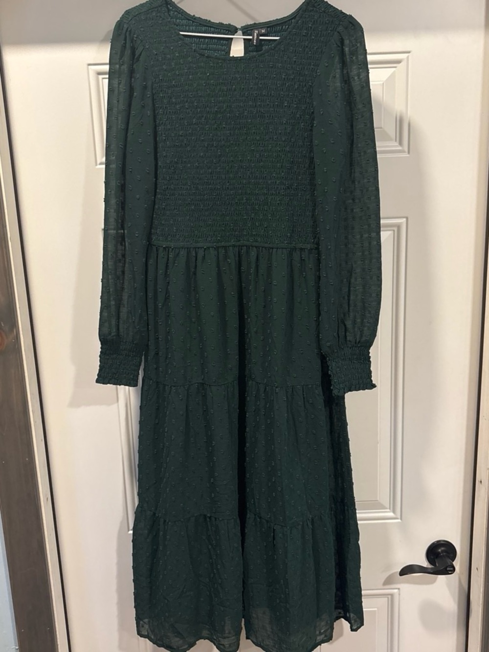 Zattcas women’s forest green smocked swiss dot dress